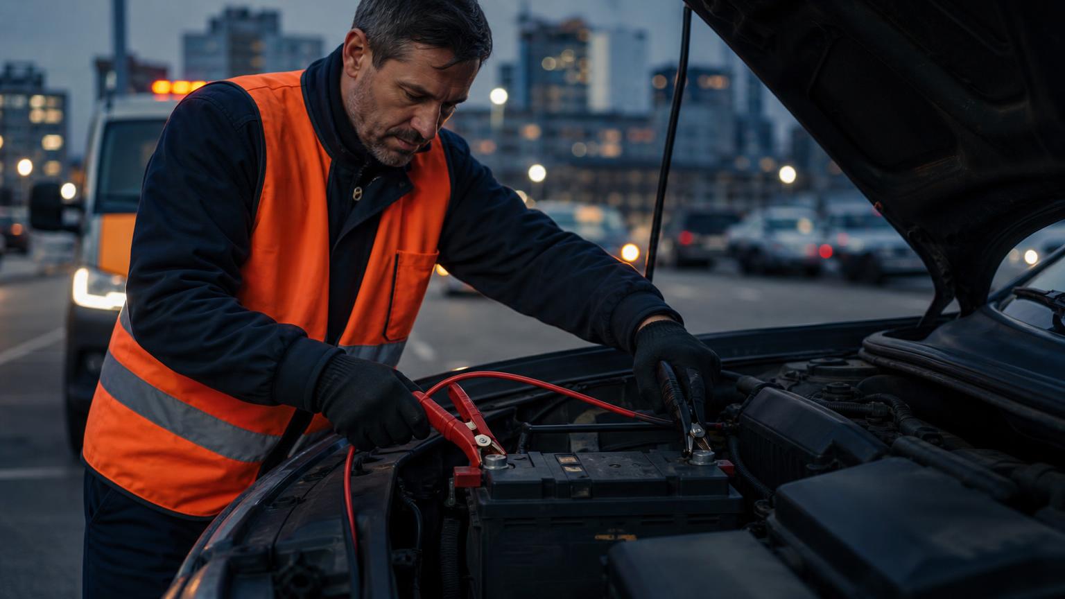 TractPro technician jump starting a car battery