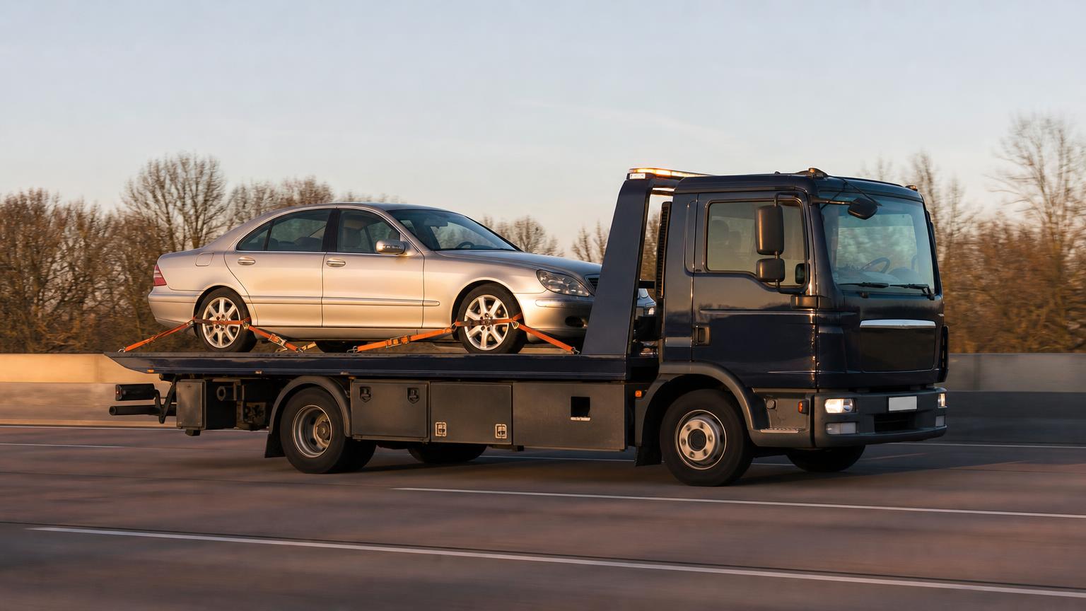 TractPro flatbed on a motorway, illustrating transport pricing